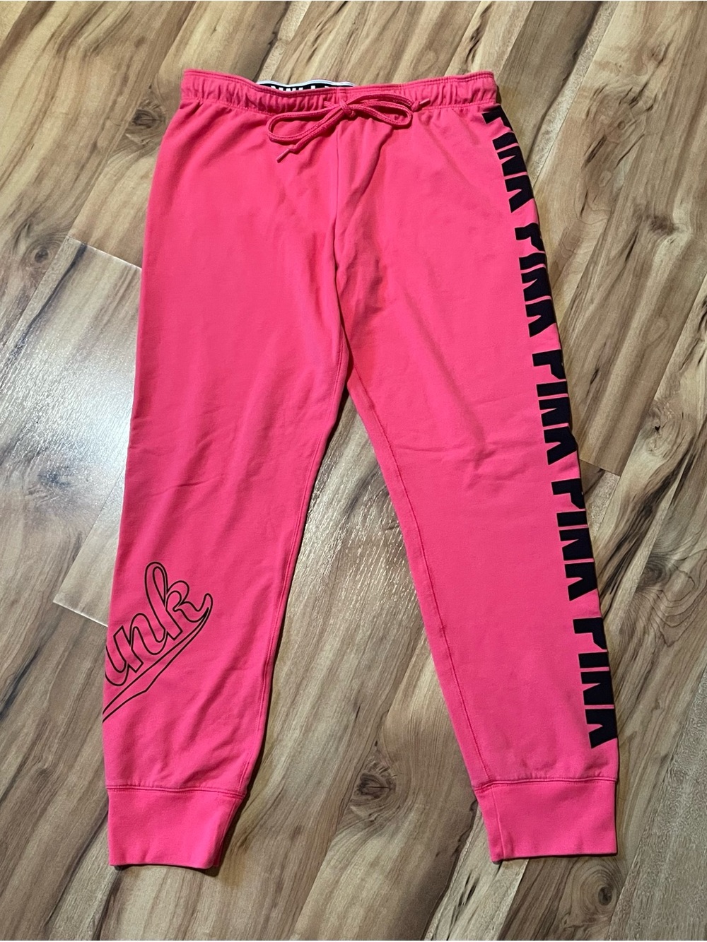 Y2K 2015 Victoria's Secret PINK Spellout Roll Waist Joggers Sz LG